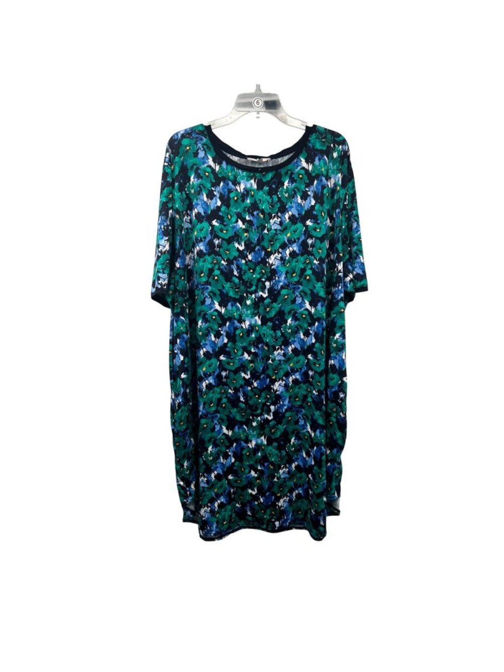 Stan Herman Womens Floral Shift Dress Short Sleeve Multicolor Size 2X Pockets